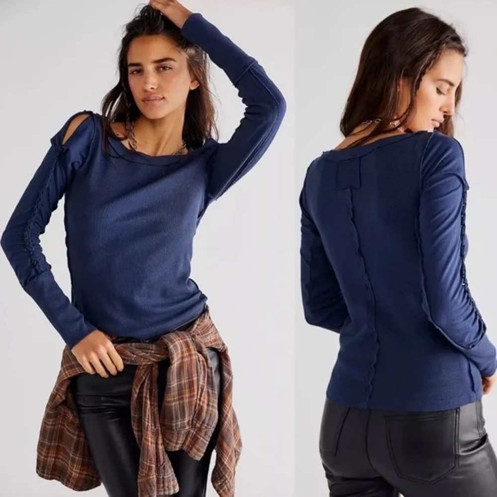 Free People We The Free Daisy Chain Cuff Blouse Top Ribbed Overboard